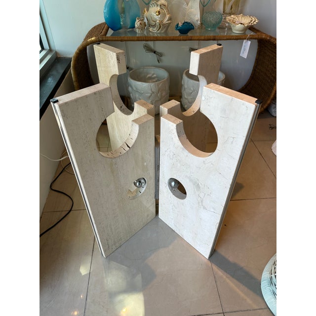 Vintage 1970s Modern Marble Stone & Chrome Dining Table or Center Table Base For Sale - Image 11 of 12