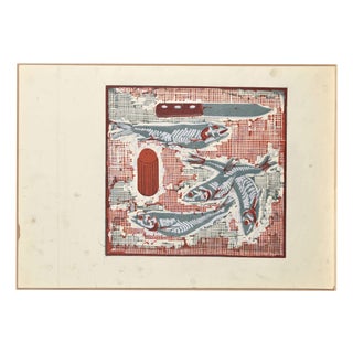 Albert Goltjakov, Still Life with Fish, 1960s, Monotype For Sale