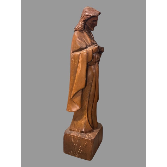 Vintage Hand Carved Wooden 17" Statue Sculpture Sacred Heart of Jesus In good original condition showing some typical age-...