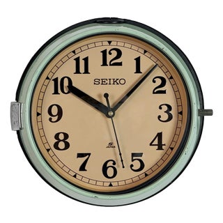Vintage Green Ships Wall Clock from Seiko, 1970s For Sale