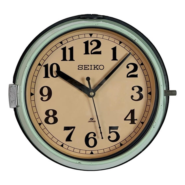 Vintage Green Ships Wall Clock from Seiko, 1970s For Sale