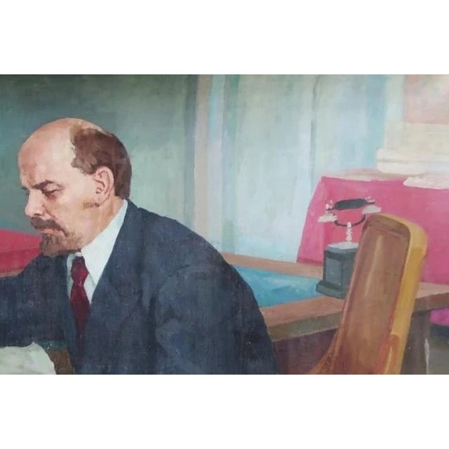 Realism Vladimir Lenin Portrait, Original Oil Painting, Socialist Realism, 1967 100-150 For Sale - Image 3 of 6