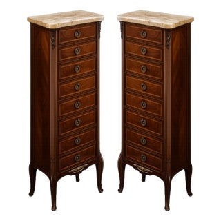 Late 20th Century Pair of Louis XV-Style Seven-Drawer Semainiers With Marble Tops For Sale
