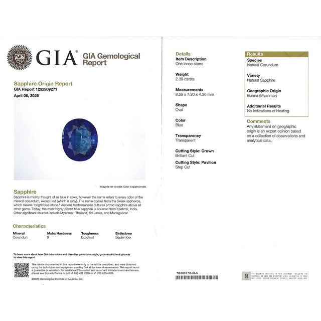 Title: RARE 2.39ct GIA Burma No Heat Sapphire & 0.55ct Platinum Ring, Size 6 Age/Markings: Estate, weights marked...