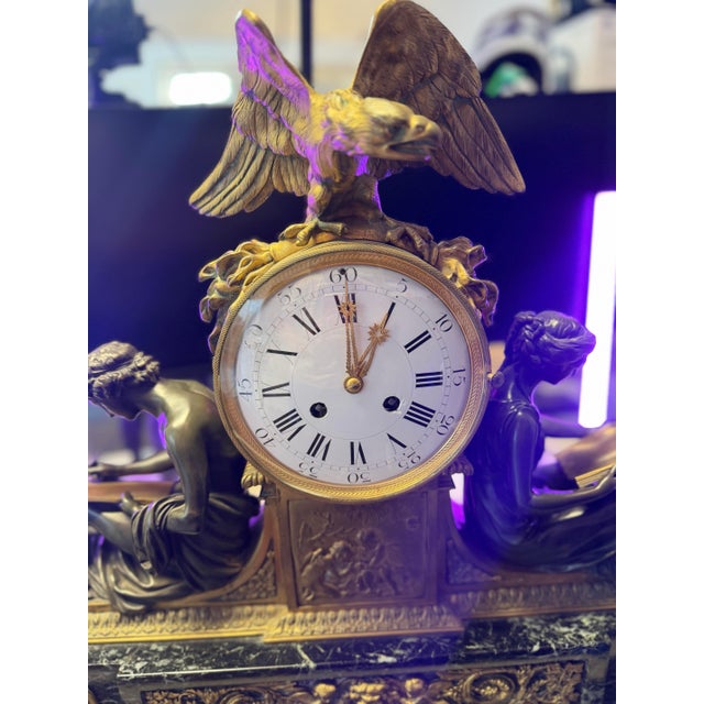Mid 19th Century Fine Quality French Gilt and Patinated Bronze Mantel Clock With Marble Base For Sale - Image 5 of 11