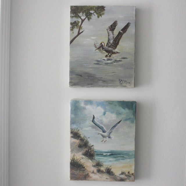 Vintage Oil Painting, Seascape, Coastal Seagull Bird Beach House Decor ...