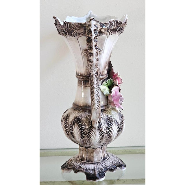 Italian Vintage Italian Capodimonte-Style Porcelain Floral Vase – 17" For Sale - Image 3 of 18