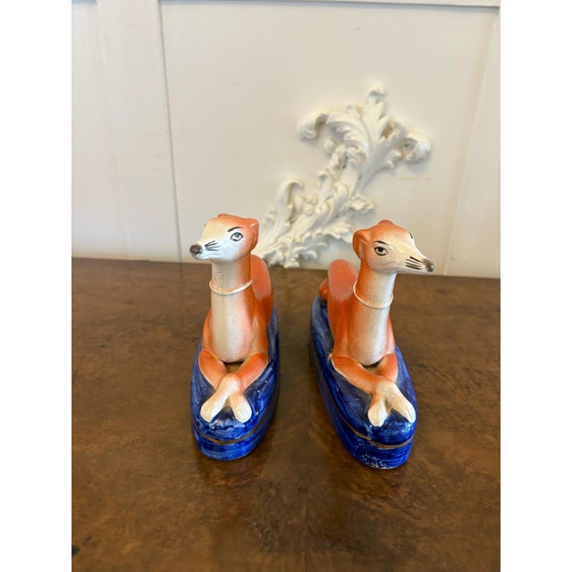 Blue Antique Staffordshire Greyhound Inkwells, 1880s, Set of 2 For Sale - Image 8 of 10