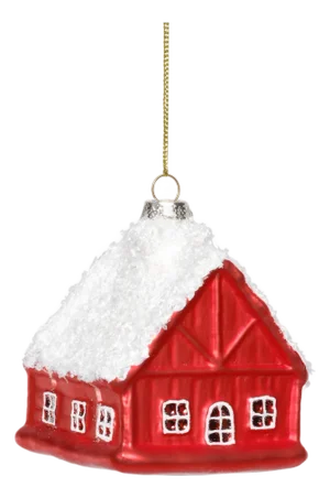 Red House with White Roof Ornaments, Set of 12