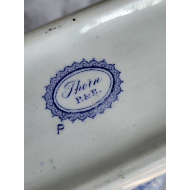 Antique F&b Thorn Blue & White Ceramic Toothbrush Box For Sale - Image 4 of 11