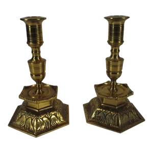 Pair of Mid 20th Century Ystad Metall Candle Holders in Solid Brass, Sweden
