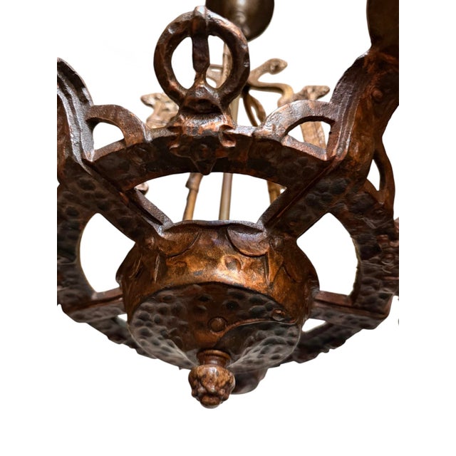 Early 20th Century Early 20th Century Spanish Revival Gargoyle Chandelier in Bronze Original Patina For Sale - Image 5 of 12