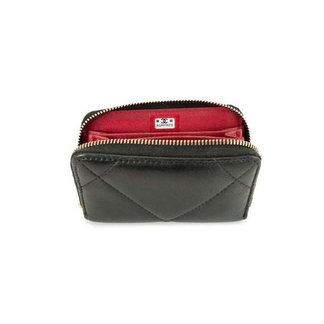 Chanel Lambskin Black Quilted Chanel 19 Zip Around Coin Purse Wallet Bag For Sale - Image 9 of 11