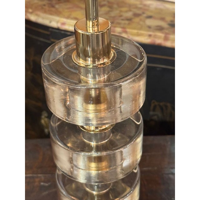 Early 21st Century Pair of Modern "Fume" Colored Murano Glass and Brass Lamps For Sale - Image 5 of 7