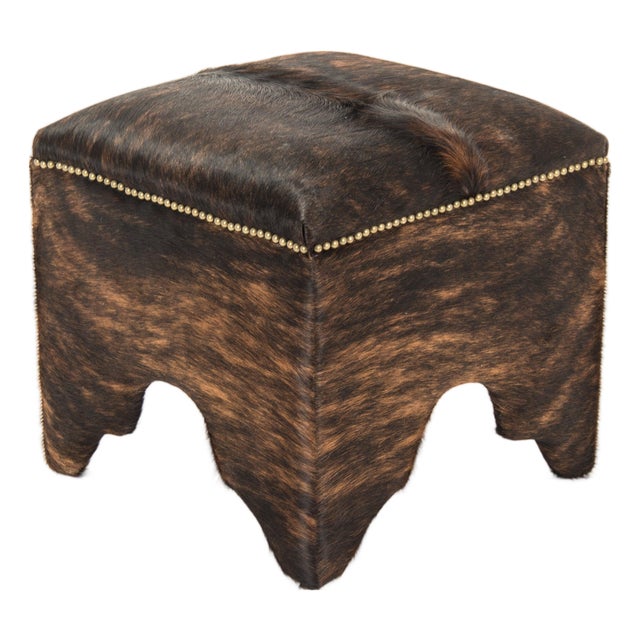 Cowhide Cube Stool in Dark Brown Brindle For Sale