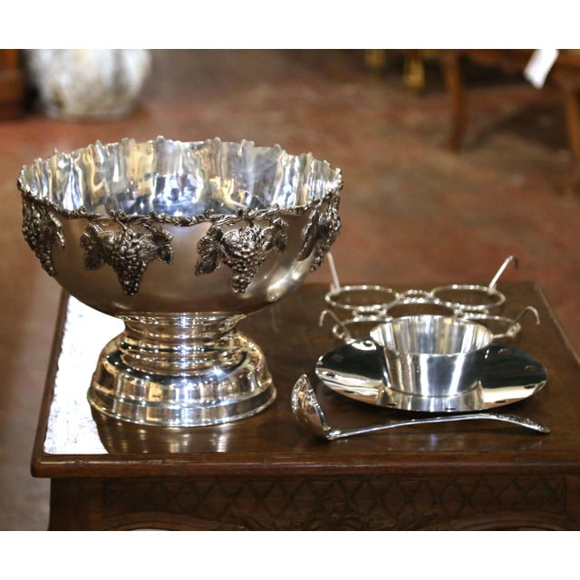 Late 20th Century Vintage French Silver-Plated Grape Motif Champagne Cooler and Punch Bowl For Sale - Image 5 of 10