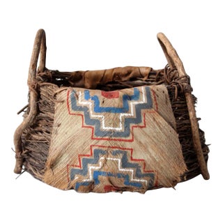 Antique Painted Bark Basket For Sale