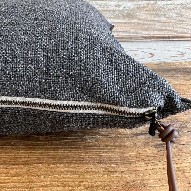 French Custom Made French Outdoor Pillow in Natural Textured Outdoor Material For Sale - Image 3 of 7