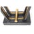 A vintage Art Deco style console table featuring a thick rectangular glass top with softly rounded corners set over a...