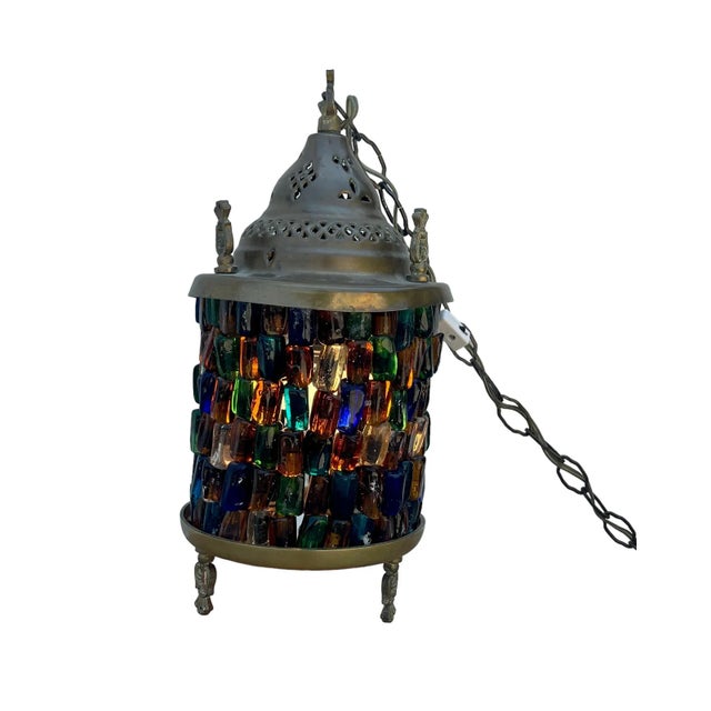 Boho Chic Vintage Hebron Glass Beaded Swag and Brass Lamp/Swag Light For Sale - Image 3 of 12