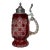 Tall Vintage Hand Cut to Clear Ruby Red Glass Pewter Czech Lidded Beer Stein Mug For Sale