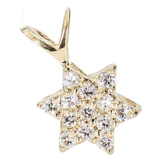 14k Yellow Gold & Diamond Star of David Pendant For Sale