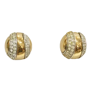 Vintage Givenchy Polished Gold Modernist Clear Crystal Earrings - 2 Pieces