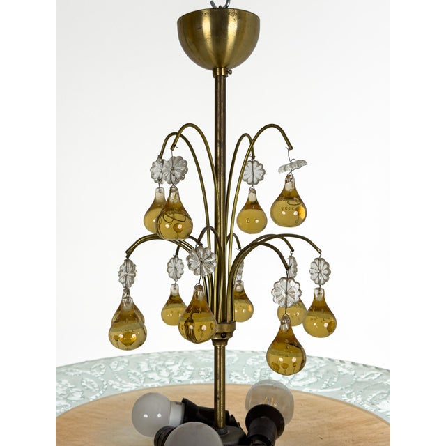 Swedish Modern Floral Glass Ceiling Plafond with Patinated Brass, Sweden, 1940s For Sale - Image 6 of 10