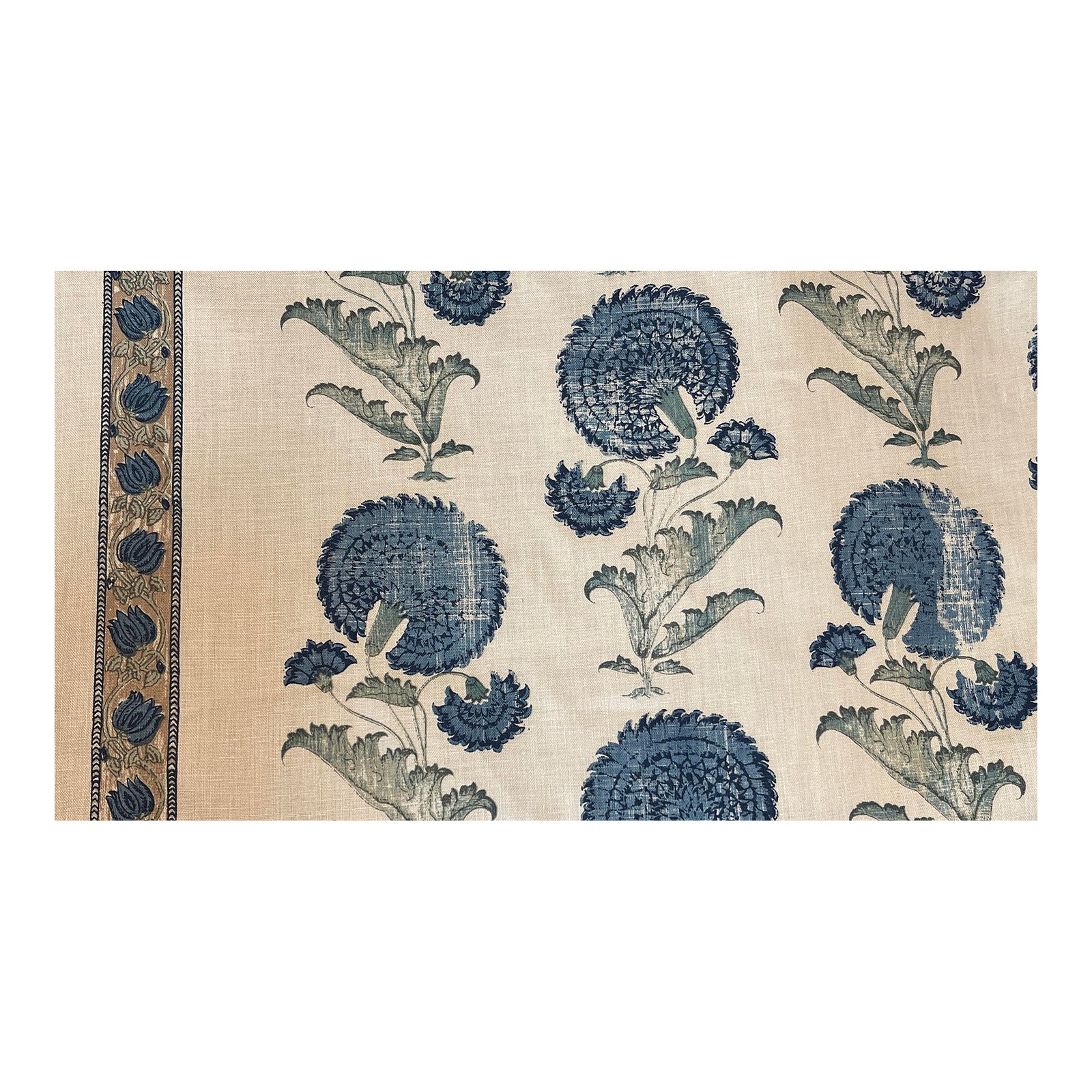 Jasper “Indian Flower” Blue Fabric | Chairish