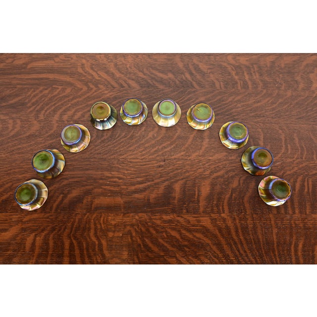 Louis Comfort Tiffany Favrile Iridescent Art Glass Salt Cellars, Set of Ten For Sale In South Bend - Image 6 of 11