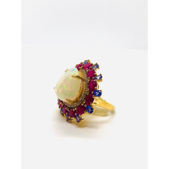 Gemstone Bochic “Capri” Vintage Ruby, Tanzanite, Opal & Diamond Cocktail Ring — 18K Gold For Sale - Image 7 of 9