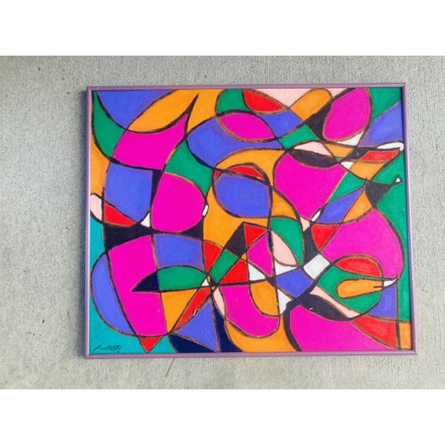 Post Modern Abstract Painting, Framed For Sale In Charleston - Image 6 of 7