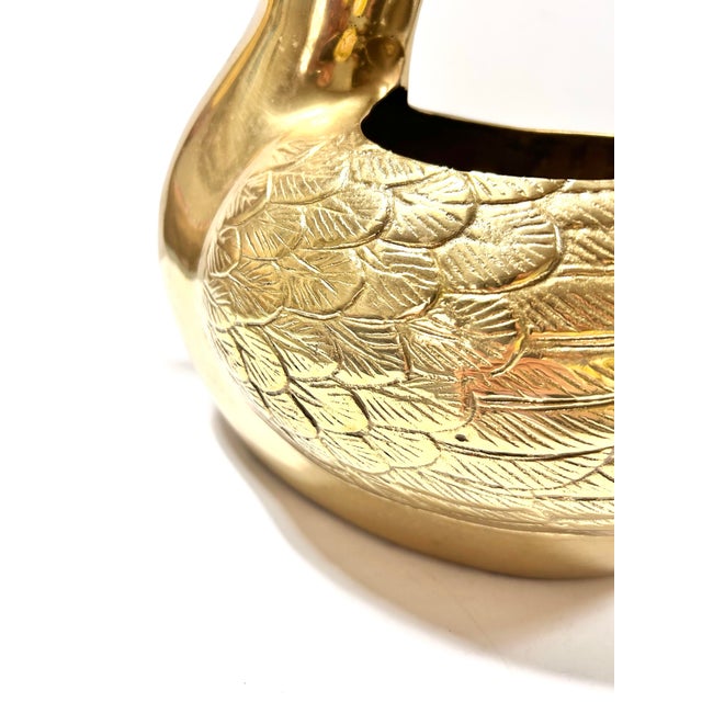Brass Brass Swan Planter Cachepot - Hollywood Regency - Very Large For Sale - Image 8 of 10