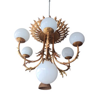 Large Mid-Century Iron and Gold Leaf Lamp, 1960s For Sale