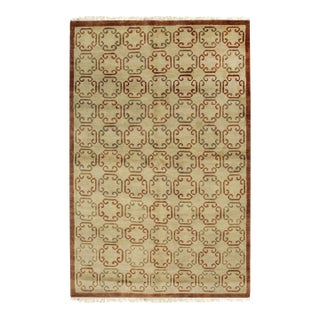 Beige Rust Geometric Lattice Hand-Knotted Wool Rug 6x9 For Sale