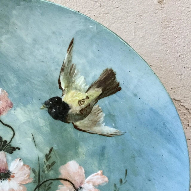 19th Century French Majolica Bird & Flowers Platter For Sale - Image 4 of 7