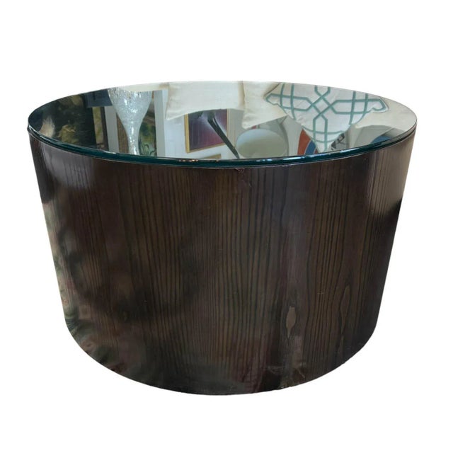Contemporary Cylindrical Coffee Table With Glass Top For Sale In West Palm - Image 6 of 9