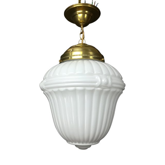 Milky Glass Pendant Lamp, Germany, 1920s For Sale