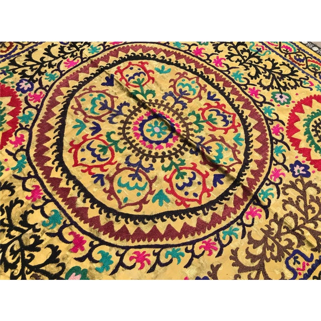 Yellow Silk and Cotton Yellow Suzani Bedding/Tablecloth For Sale - Image 8 of 10