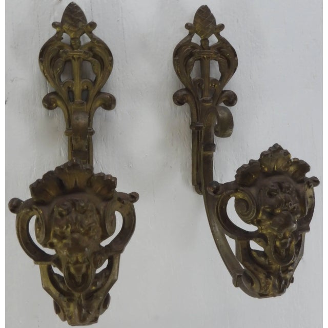 Rococo French Bronze Curtain Tie Back Hooks With Faces For Sale - Image 3 of 11