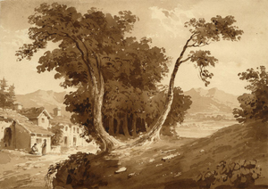Attrib. William Page, Figures on a Path, Watercolour