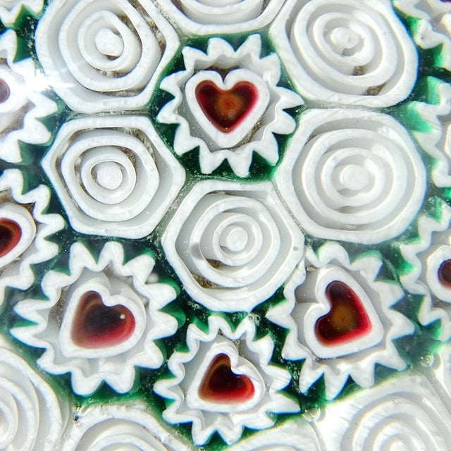 Mid-Century Modern Vintage Murano Fratelli Toso Millefiori Heart Flower Mosaic Aventurine Italian Art Glass Paperweight For Sale - Image 3 of 6