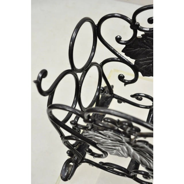 Metal Vintage Victorian Style Black Cast Iron 6 Wine Bottle Rack Holder With Grapes For Sale - Image 7 of 13