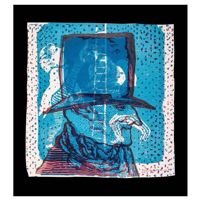 Mino Maccari, Profile of Man, Linocut, 1960s, Framed For Sale