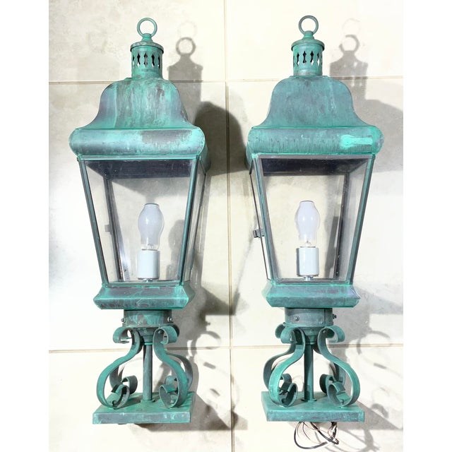 Pair of Vintage Solid Brass Post Lanterns. 27”h X 8”.5 X 8”.5 For Sale - Image 13 of 16