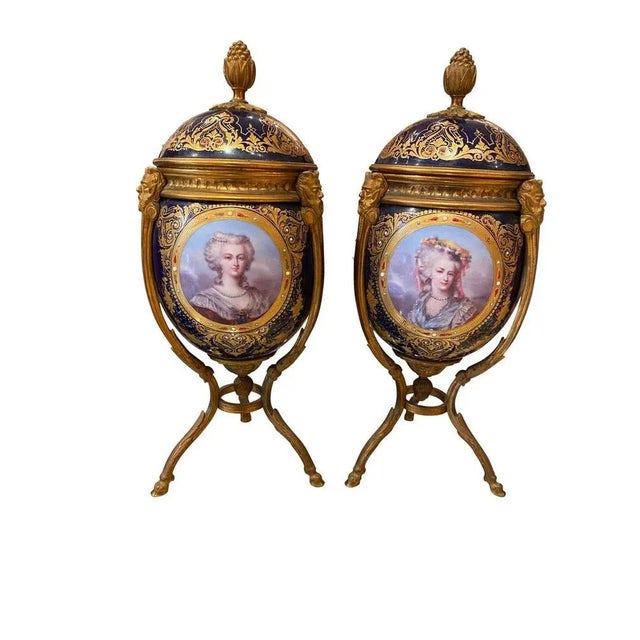 Antique Sèvres Style Ormolu Mounted Vases and Covers, 1860, Set of 2 For Sale - Image 10 of 13