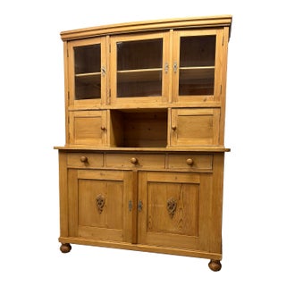 Antique European Pine Cabinet With Glazed Top For Sale