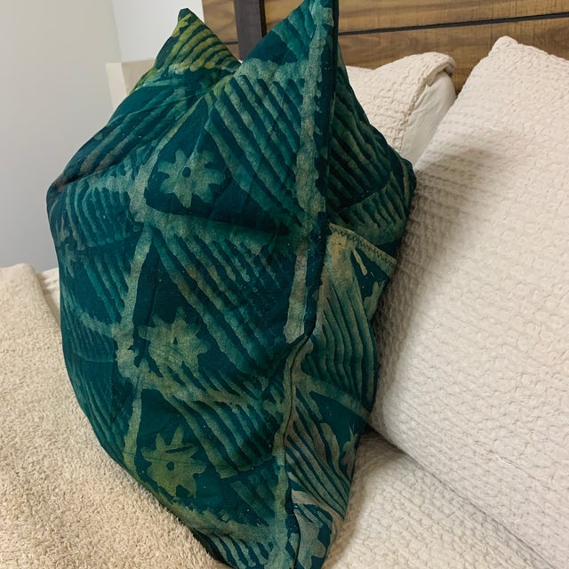 2020s Green Handmade Adire (Tie-Dye) Decorative Throw Pillow Cover For Sale - Image 5 of 7