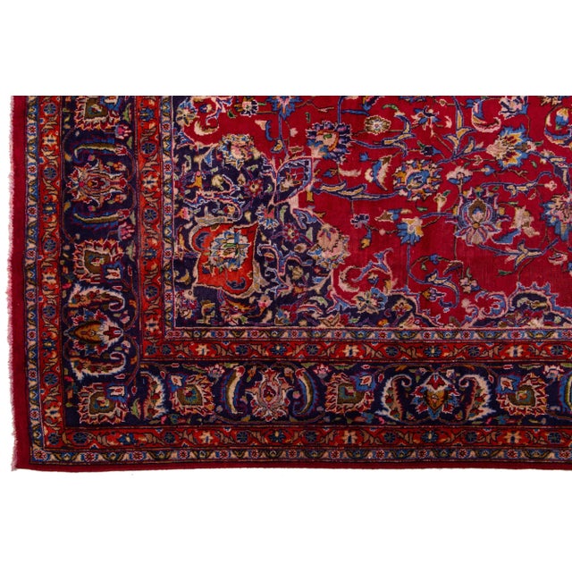 1950s Handmade 1950s Persian Kashan Wool Rug Handmade With Allover Motif For Sale - Image 5 of 12