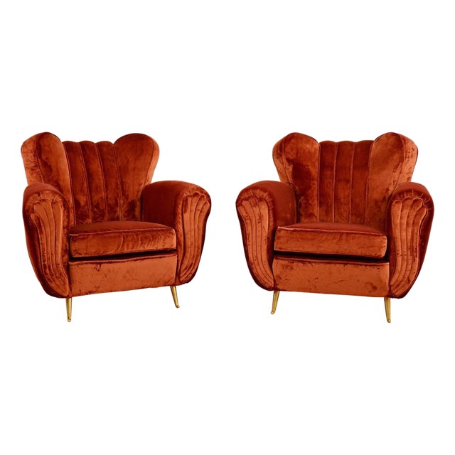 Mid-Century Modern Lounge Chairs with Rubelli Velvet by Isa Bergamo, 1950, Set of 2 For Sale
